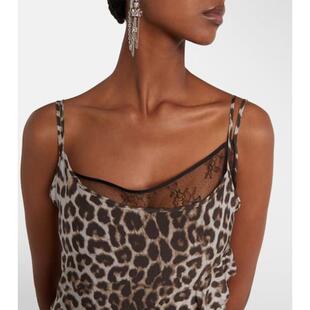 Jacques Wei 女士 背心 豹纹荷叶边真丝吊带背心