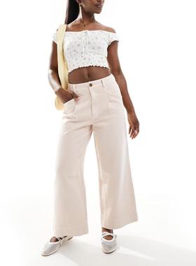 ASOS DESIGN 女士 长裤 设计短款粉色阔腿裤