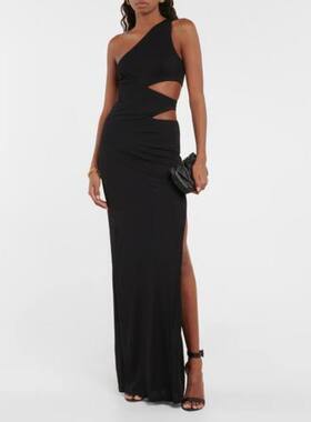 Staud 女士 中长连衣裙 Letta 单肩剪口长款连衣裙