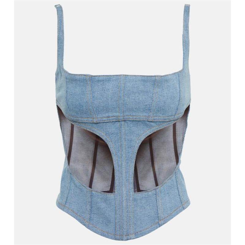 Mugler 穆勒 女士 背心 牛仔网纱束腰上衣