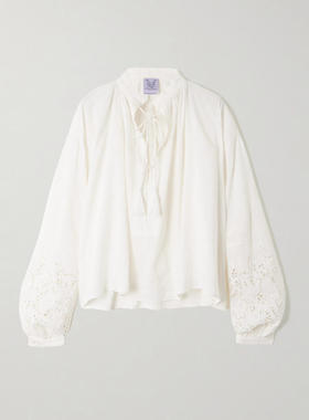 Thierry Colson 女士 衬衫 褶皱英格兰刺绣亚麻棉混纺衫