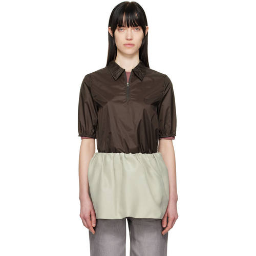 AMOMENTO 女士 POLO衫 棕色 Sheer Half Zip-Up Polo 衫
