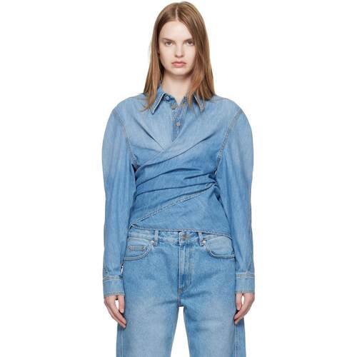Mugler 穆勒 女士 衬衫 蓝色 Wrapped Chambray