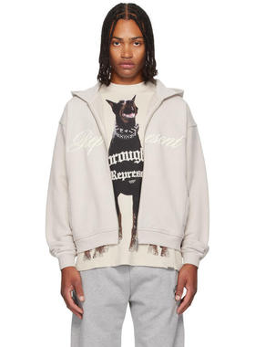 Represent 男士 卫衣 灰色 Script Logo Zip 连帽衫