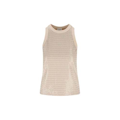 Brunello Cucinelli 女士 SS26 背心 炫彩格紋刺繡針織上衣