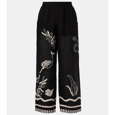 ERES 女士 长裤 Octopus 刺绣亚麻阔腿裤
