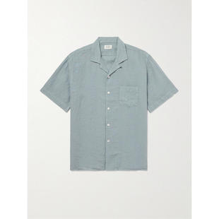 Hartford 男士 FW25 衬衫 棕榈树印花可拆卸领亚麻衬衫