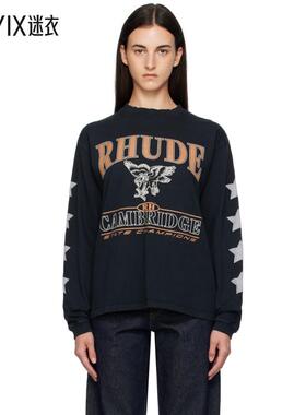 Rhude 女款黑色 Cambridge State Champs 长袖 T 恤 迷衣时尚