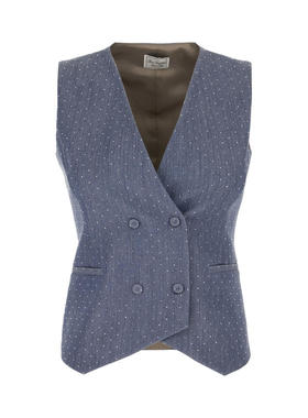 Post Scriptum Italy 女士 FW25 马甲 牛仔蓝色弹力聚酯混纺背心