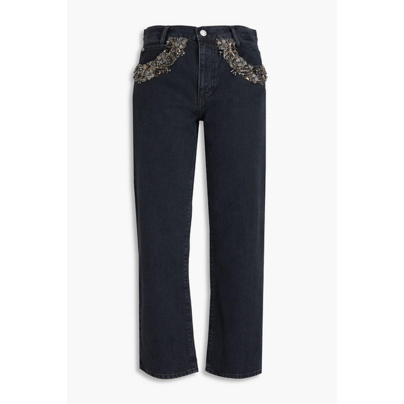 FRAME 女士 牛仔长裤 串珠精饰高腰直筒牛仔裤