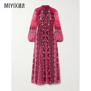 女款 Jacqui 迷衣 印花真丝双绉超长连衣裙 早秋新品 Saloni
