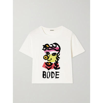 Bode 女士秋冬新品 T恤 Visage 印花棉针织T恤