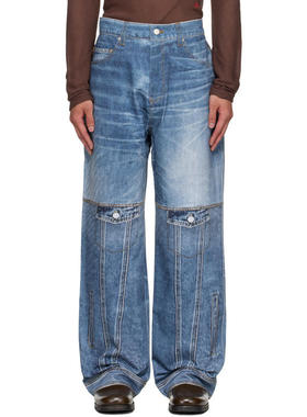 Andersson Bell 男士 牛仔长裤 蓝色印花牛仔裤