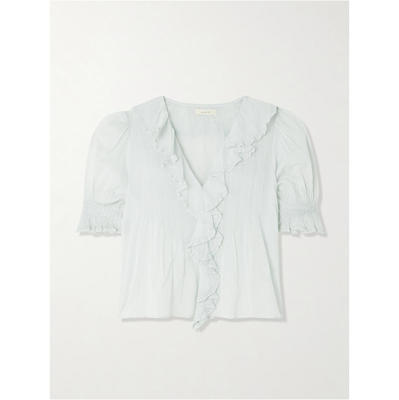 DÔEN 女士 SS26 上衣 Henri 荷叶边细褶有机棉纱