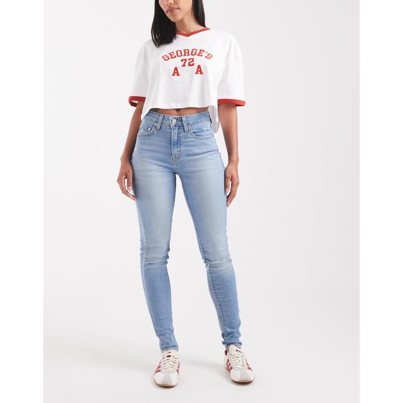 Levi's 女士 牛仔长裤 721 高腰水洗紧身牛仔裤(浅蓝)