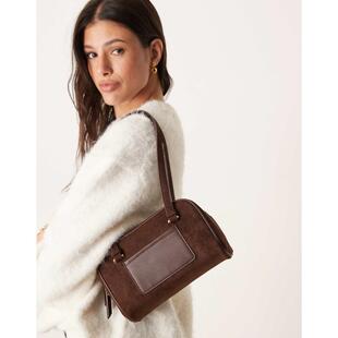 ASOS DESIGN 女士 单肩包 boxy 设计仿绒面革巧克力色肩包