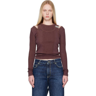 Jean Paul Gaultier 女士 T恤 酒红色 Rib Cutout Fastener 上装