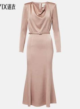 Roland Mouret 女款crêpe 束带缎面中长连衣裙 迷衣时尚