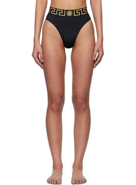 Versace 女士 泳裤 黑色 Greca Border High Waist 比基尼泳裤