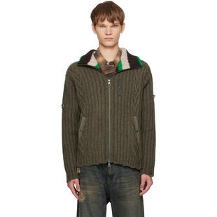 Andersson Bell 男士 卫衣 卡其色 Stripe High-Neck Zip-Up 毛衣