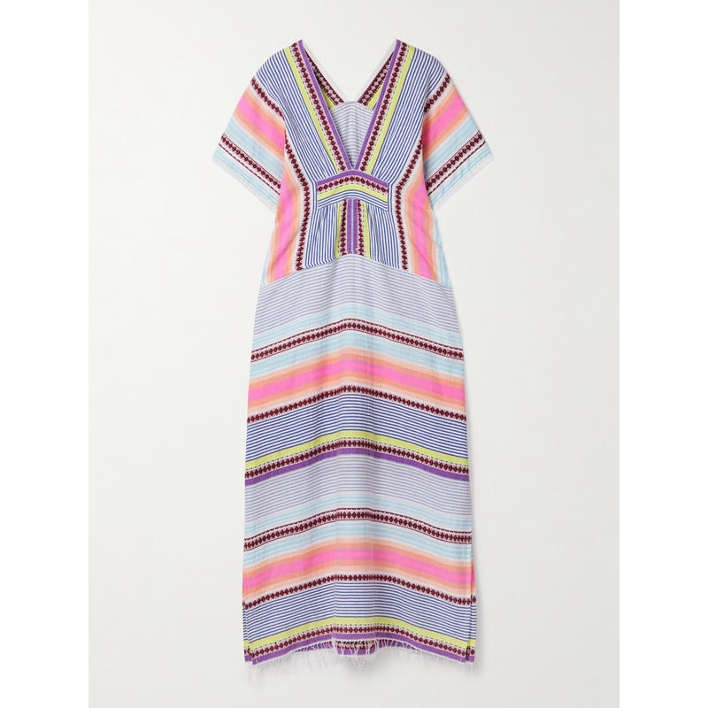 Lemlem 女士 秋冬新品 罩衫 Gasira 条纹棉混纺长款连衣裙