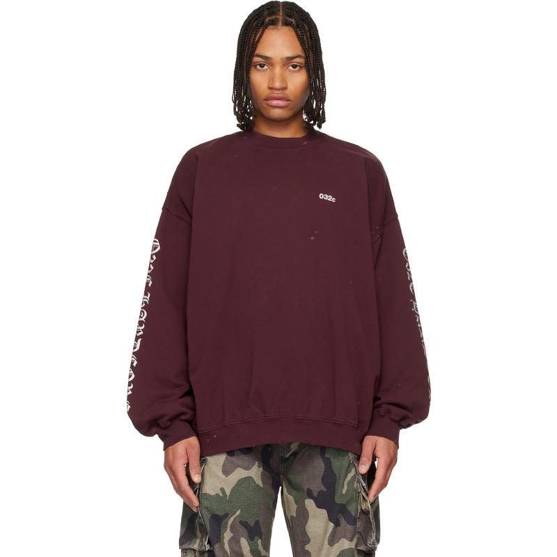 032C 男士 卫衣 酒红色 Hardcore Since 2001 Oversized 套头衫