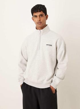 Abercrombie  Fitch 男士 卫衣 胸部徽标1/4拉链运动衫(灰色)