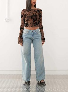 Motel 女士 牛仔长裤 roomy 超宽松低腰水洗蓝色绿色牛仔裤