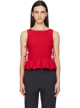 Ganni 女士 背心 红色 Cotton Smock Tie 上装