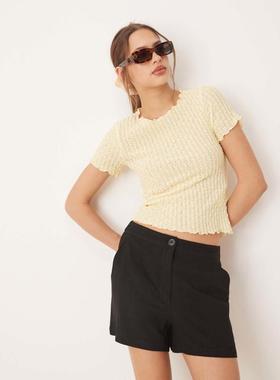 AWARE 女士 T恤 织纹婴儿灰白色黄色T恤