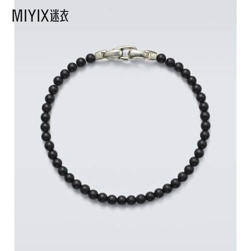 David Yurman 男款Spiritual 珠饰纯银黑色玛瑙手链 迷衣时尚
