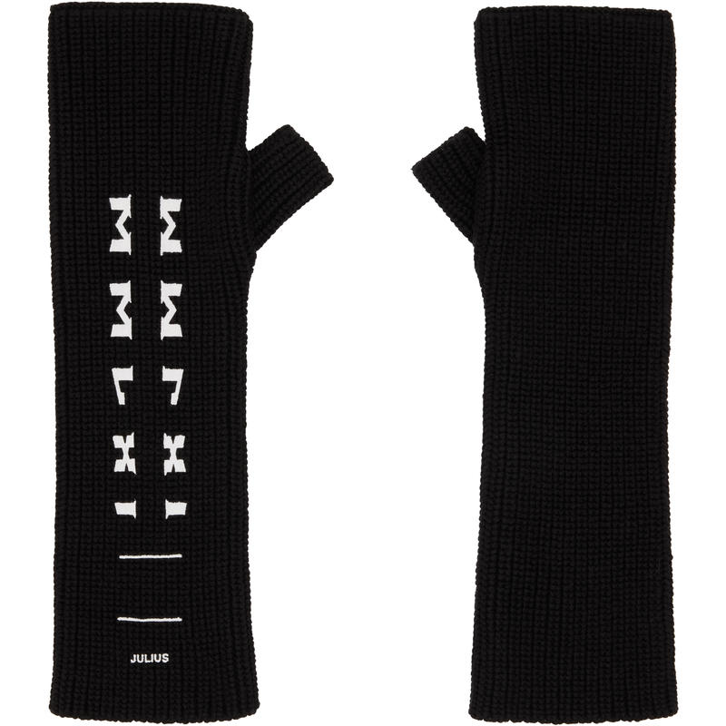 julius 男士 手套 黑色 Silk  Cotton Printed 露指手套