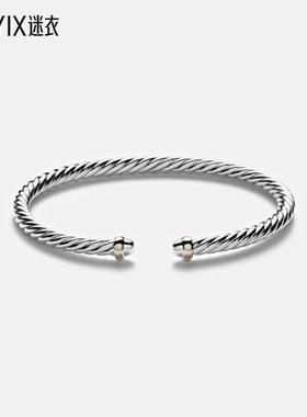 David Yurman 女款Flex 麻花扭纹纯银14kt金手镯 迷衣时尚