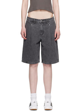 Dime MTL 女士 牛仔短裤 黑色褶裥牛仔短裤