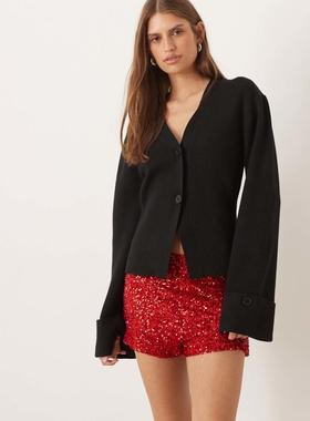 Never Fully Dressed 女士 短裤 hotpant 珠片红色短裤