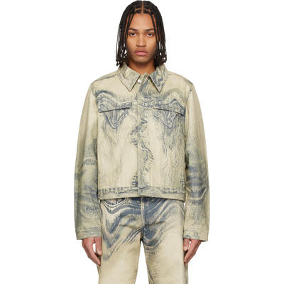 Camperlab 男士 夹克 米色 Distorted Print 牛仔夹克