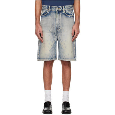 We11Done 男士 牛仔短裤 蓝色 Embroidery Washed