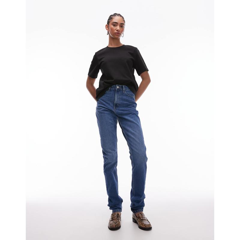 Topshop 女士 牛仔长裤 Mom 长筒高腰中长蓝色牛仔裤