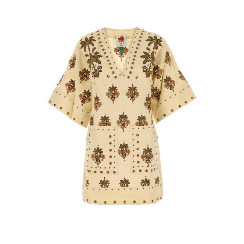 FARM Rio 女士 FW25 连衣裙 刺绣亚麻长衫式