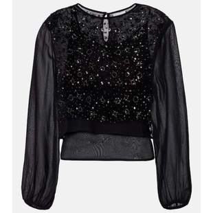 Spencer 女士 上衣 Velvet 珠片装 Graham Marlowe 饰透视上衣