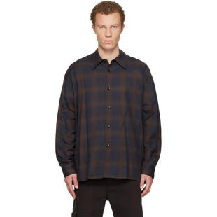 Studio Nicholson 男士 衬衫 海军蓝 棕色 Strike