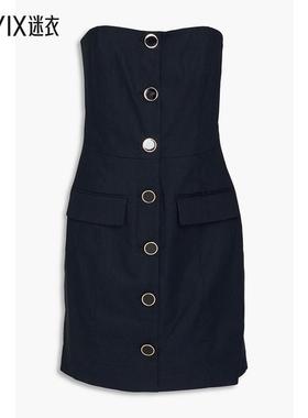 Veronica Beard  女Aldrich 无肩带弹力亚麻迷你连衣裙 迷衣时尚