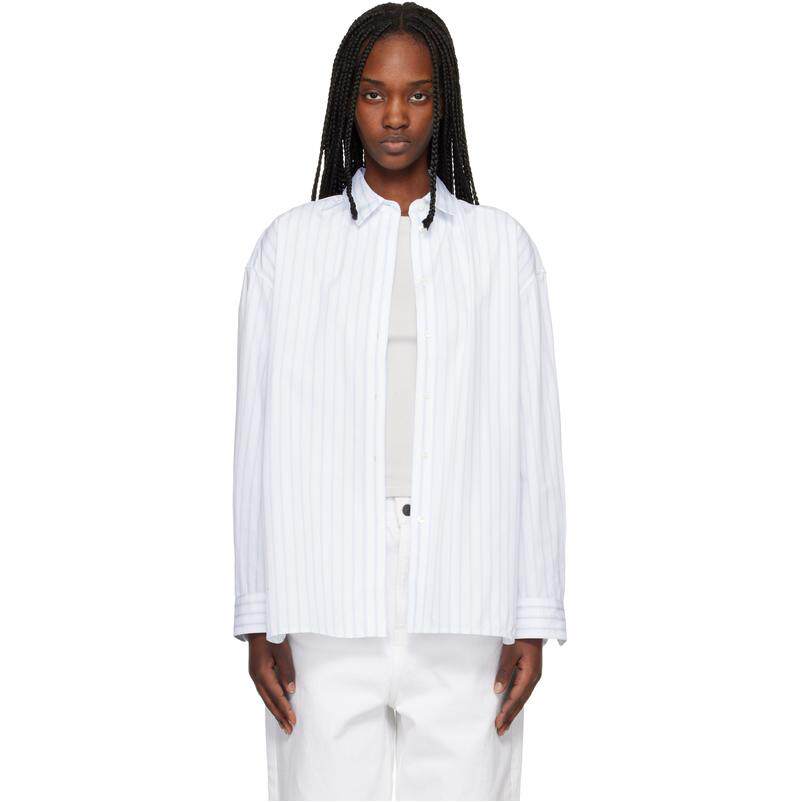 Maison Kitsuné 女士 衬衫 白色  蓝色 Striped Boyfriend