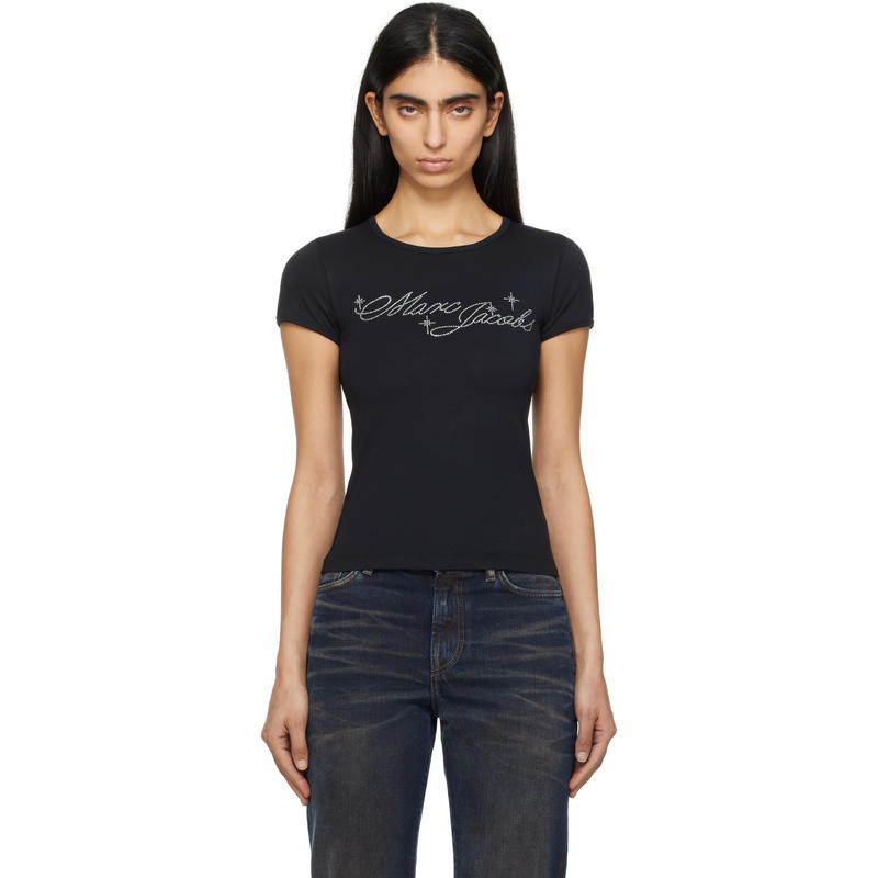 Marc Jacobs 女士 T恤 黑色 Charm Logo Shrunken T 恤