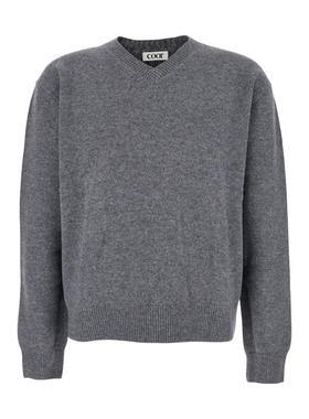COOR 男士 FW25 毛衣 Trims 灰色V领罗纹羊毛男士毛衣
