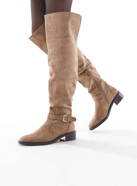 SEQWL 女士 靴子 Latte 搭扣及膝靴子(mokka)