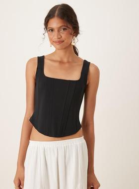 ASOS DESIGN 女士 上衣 boning 设计束腰上衣(黑色)