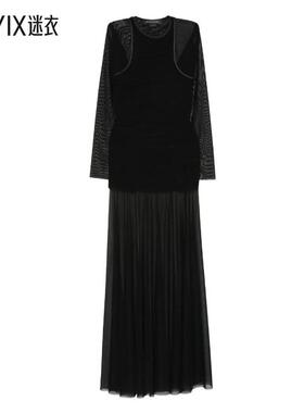 【秋冬新品】Federico Cina 女款透视层叠感长款连衣裙 迷衣时尚