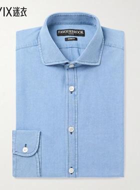 FAVOURBROOK 男款Burlington 剪口领靛蓝染色棉/青年布衬衫 迷衣