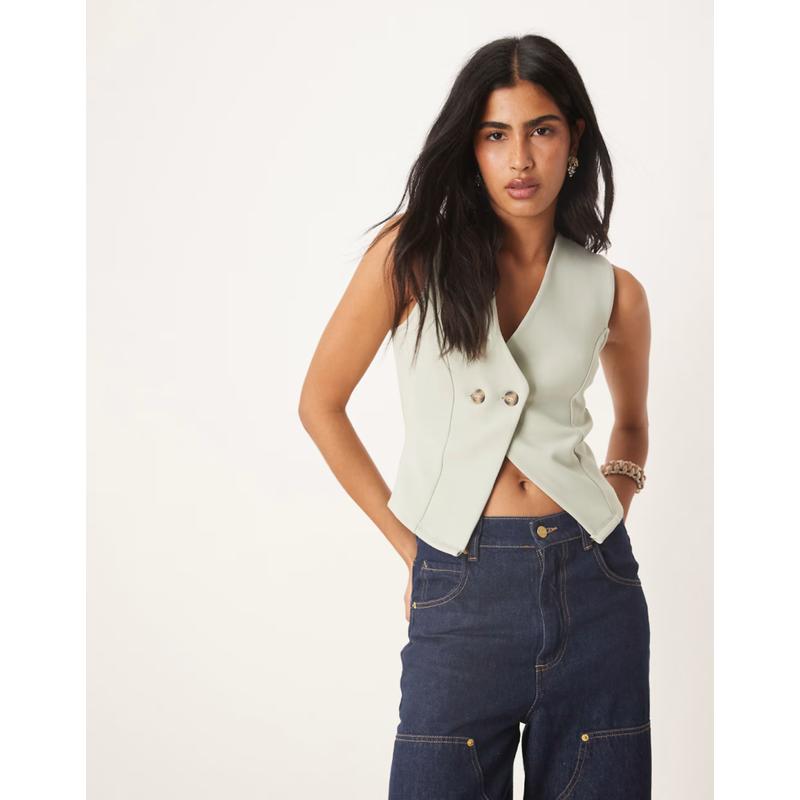 ASOS DESIGN 女士 马甲 设计不对称夹克(sage)